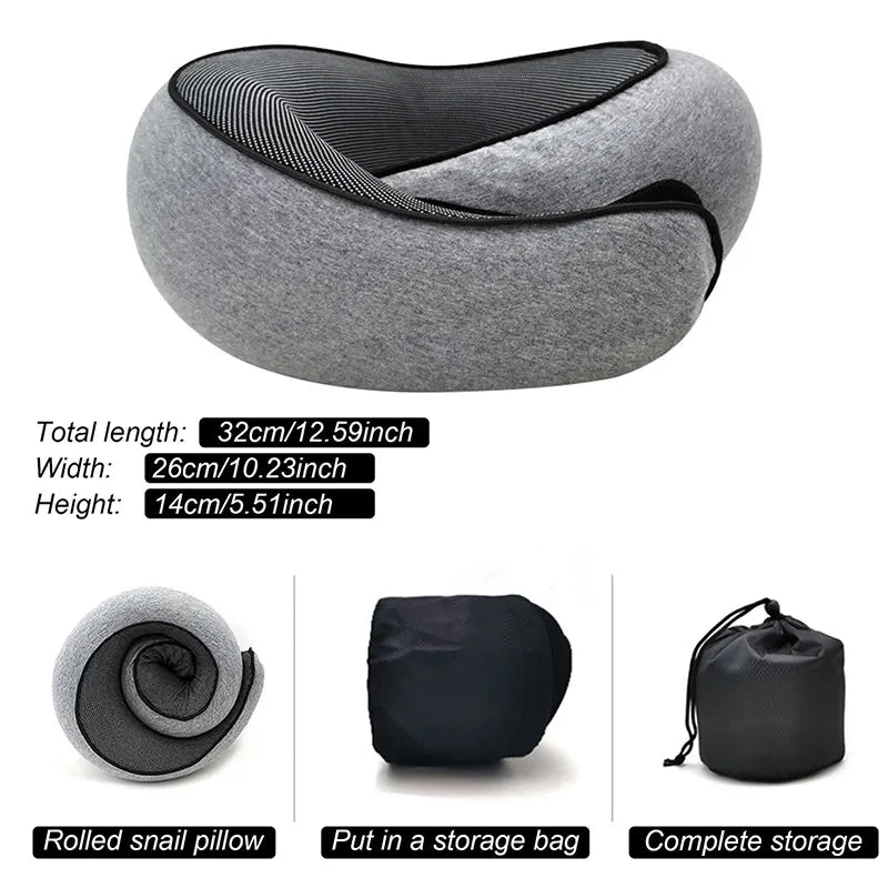 2025 Hot Memory Foam U-Shaped Travel Neck Pillow - Snail Style, Portable Adjustable, Soft Support for Naps & Sleep