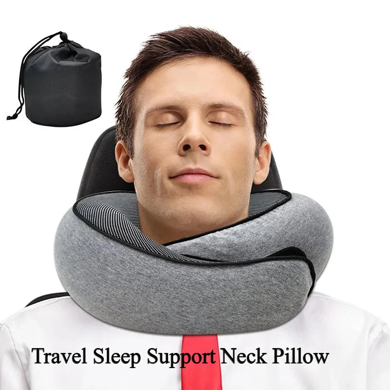 2025 Hot Memory Foam U-Shaped Travel Neck Pillow - Snail Style, Portable Adjustable, Soft Support for Naps & Sleep